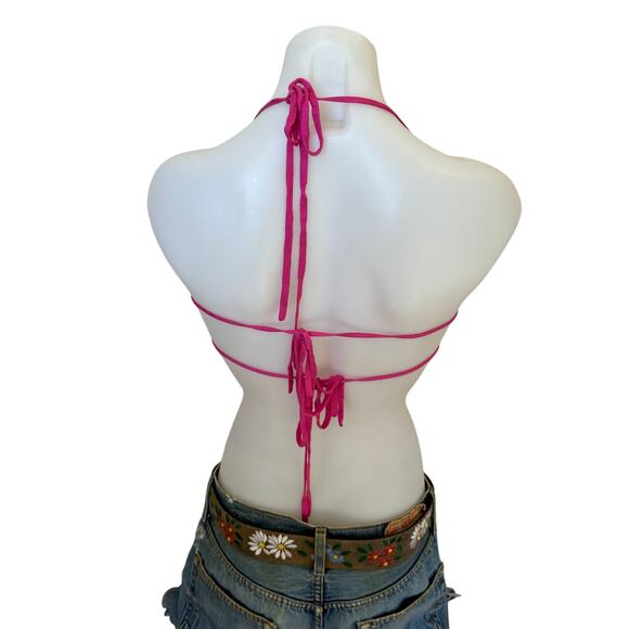 Lovers + Friends Pink Halter Top XS Crochet Festival Crop Cowl Revolve $118 NEW - Picture 6 of 7